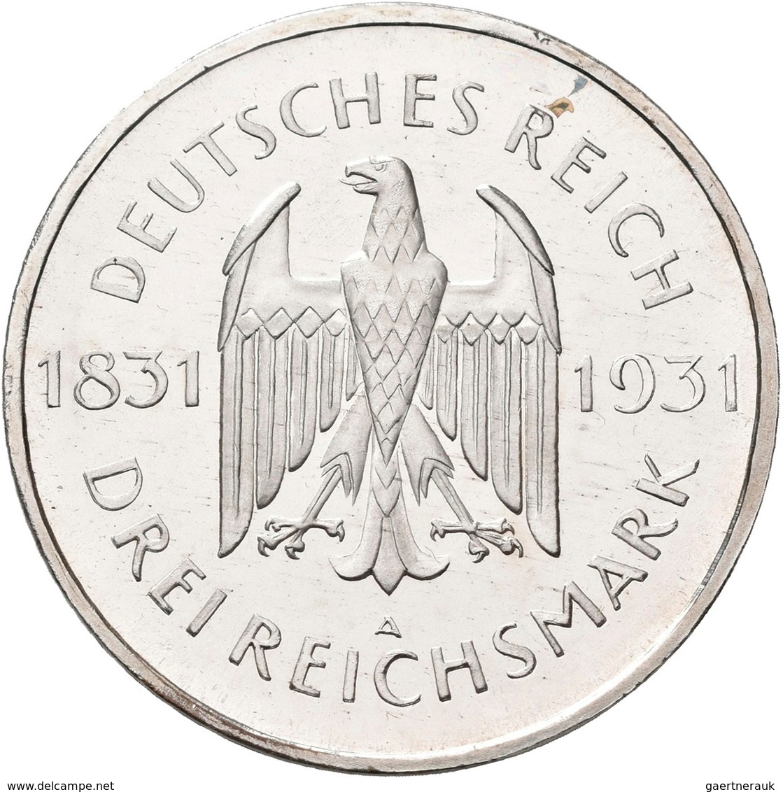 Weimarer Republik: 3 Reichsmark 1931 A, Freiherr Vom Stein, Jaeger 348, Berieben, Polierte Platte. - Autres & Non Classés