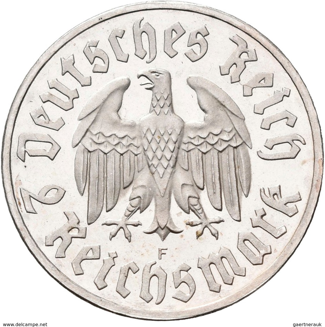 Drittes Reich: 2 Reichsmark 1933 F, Luther, Jaeger 352. Minimal Berieben, Zaponiert, Polierte Platte - Autres & Non Classés