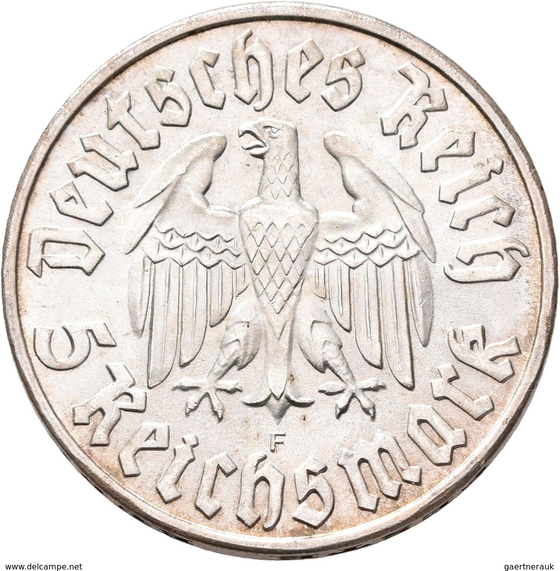 Drittes Reich: 5 Reichsmark 1933 F, Luther, Jaeger 353, Kratzer Im Gesicht, Hübsche Patina, Vorzügli - Autres & Non Classés