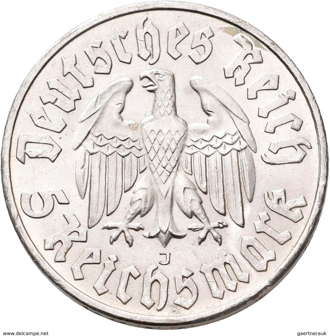 Drittes Reich: 5 Reichsmark 1933 J, Luther, Jaeger 353, Winziger Randfehler, Kleinste Kratzer, Vorzü - Andere & Zonder Classificatie