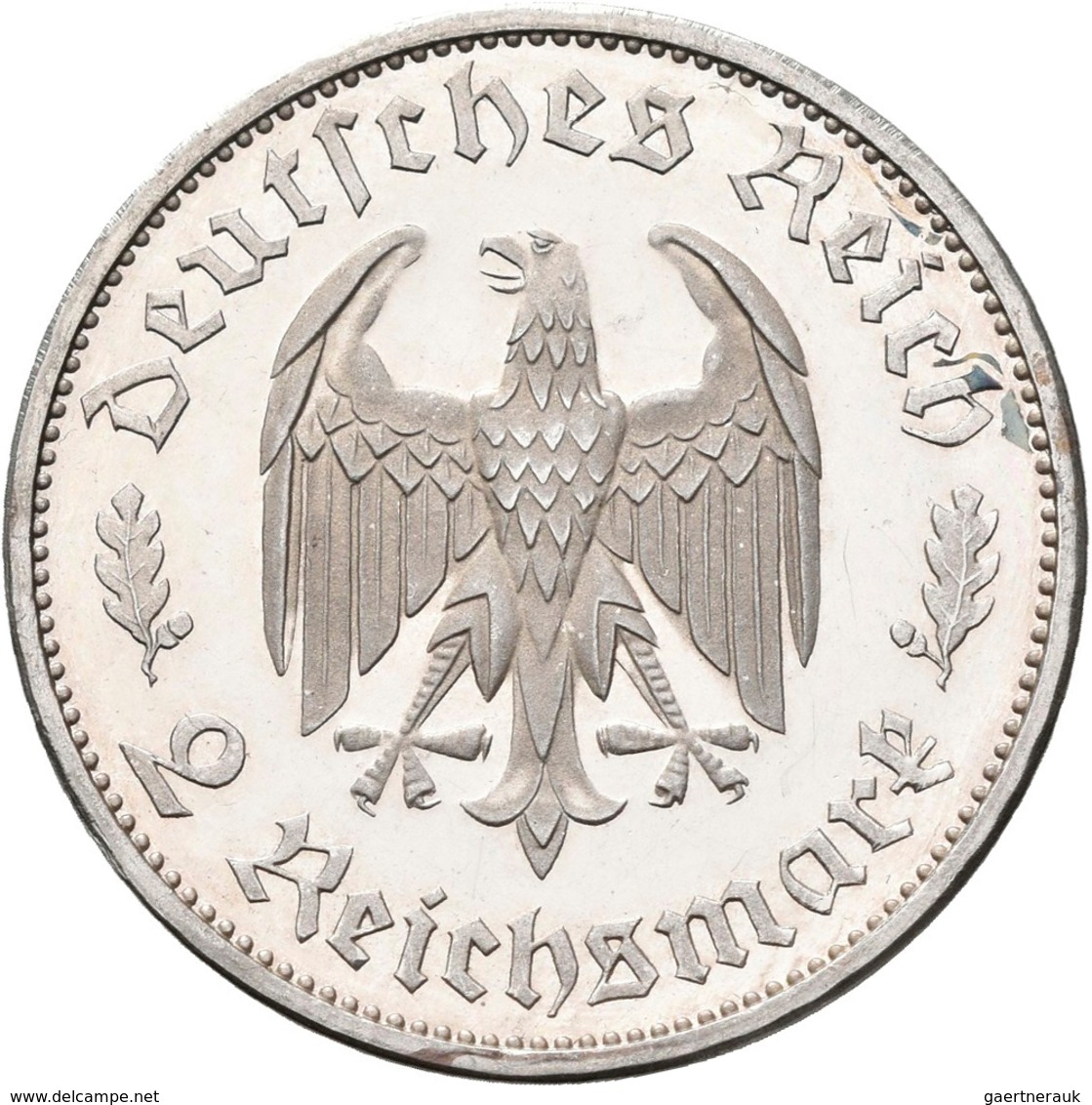 Drittes Reich: 2 Reichsmark 1934 F, Schiller, Jaeger 358. Minimal Berieben, Zaponiert, Polierte Plat - Autres & Non Classés