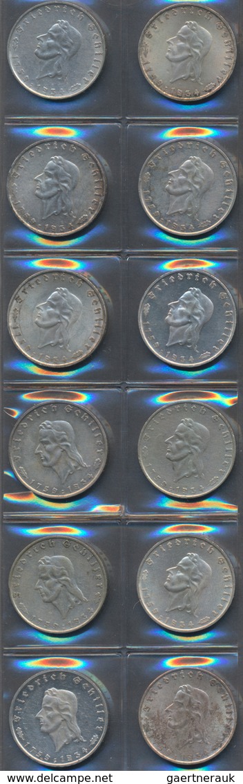 Drittes Reich: Lot 12 X 2 Reichsmark 1934 F, Schiller, Jaeger 358, überwiegend Vorzüglich. - Andere & Zonder Classificatie