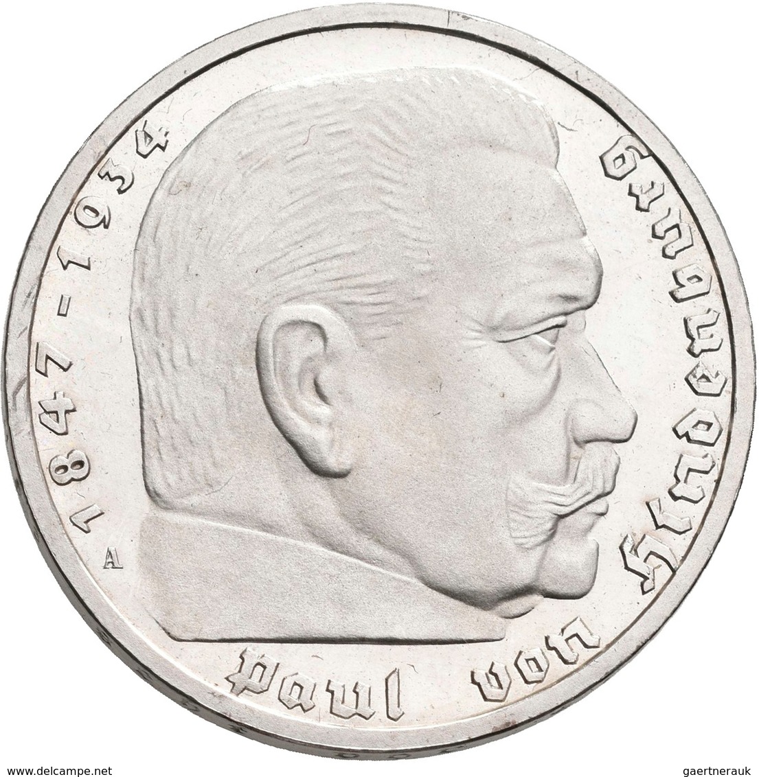 Drittes Reich: 5 Reichsmark 1935 A. Hindenburg, Jaeger 360. Minimal Berieben, Fleckig, Polierte Plat - Autres & Non Classés