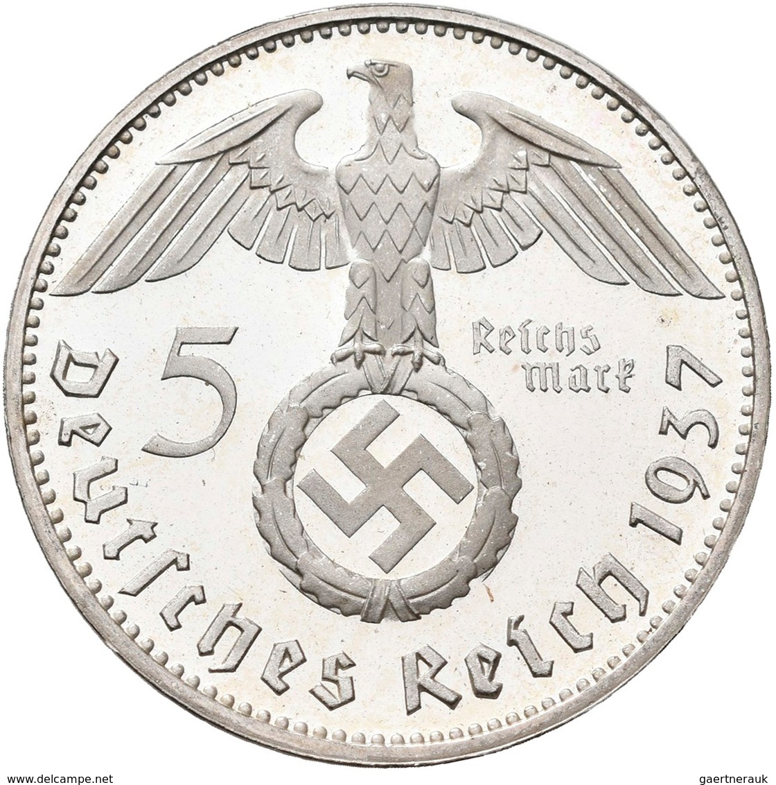 Drittes Reich: 5 Reichsmark 1937 F. Hindenburg Mit Hakenkreuz, Jaeger 367. Minimal Berieben, Zaponie - Autres & Non Classés