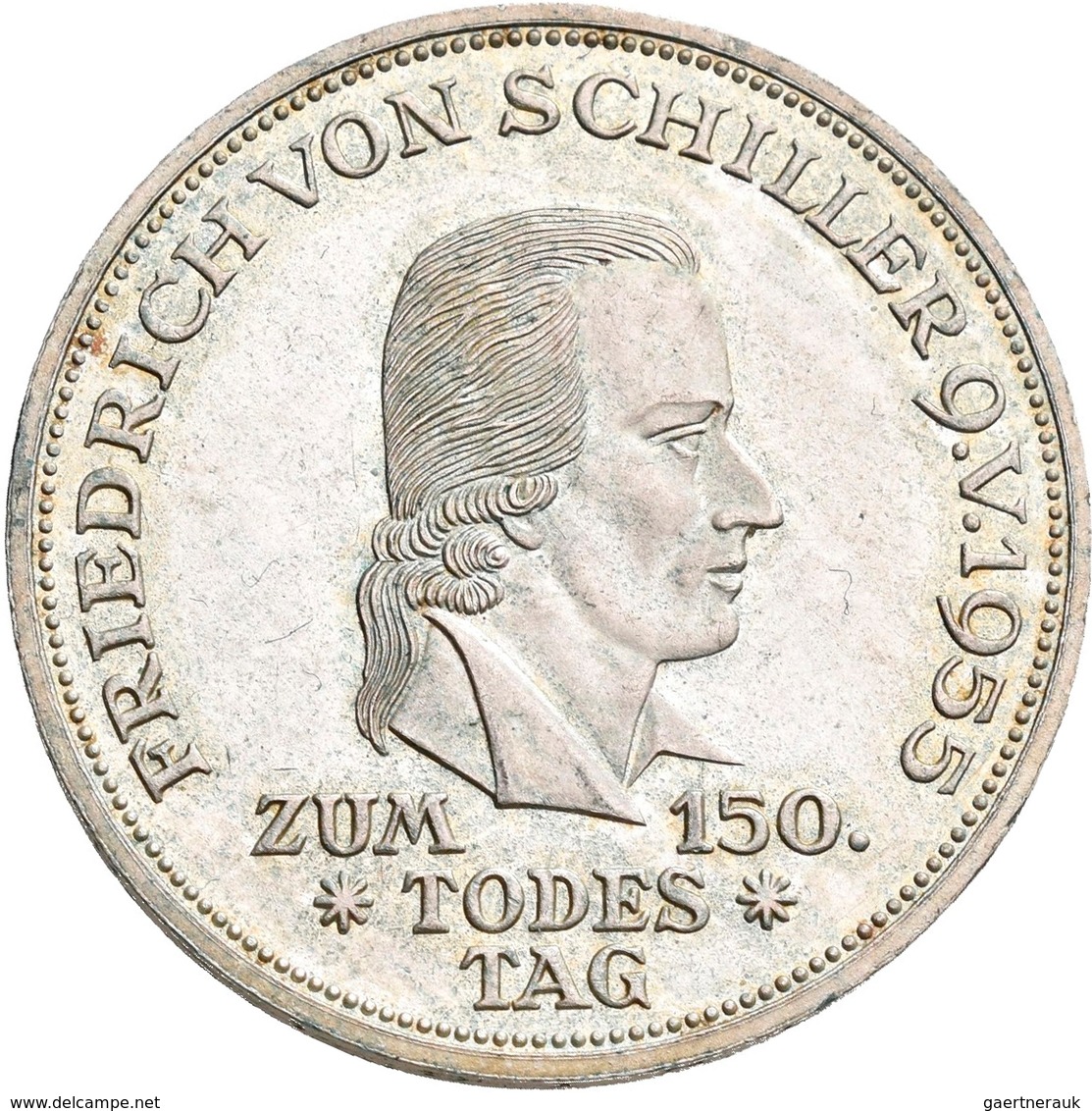Bundesrepublik Deutschland 1948-2001: 5 DM 1955 F, Friedrich Schiller, Jaeger 389. Feine Kratzer, Fa - Autres & Non Classés