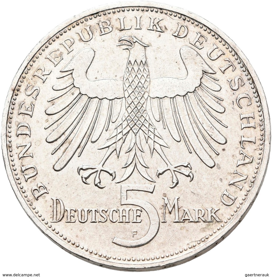 Bundesrepublik Deutschland 1948-2001: 5 DM 1955 F, Friedrich Schiller, Jaeger 389. Kratzer, Sehr Sch - Autres & Non Classés