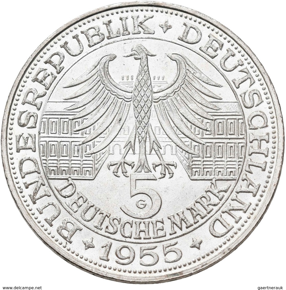 Bundesrepublik Deutschland 1948-2001: 5 DM 1955 G, Markgraf Von Baden, Jaeger 390, Kleiner Kratzer, - Autres & Non Classés