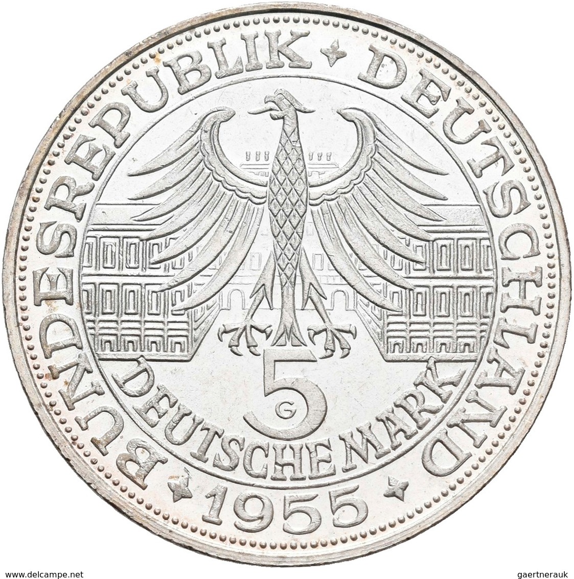 Bundesrepublik Deutschland 1948-2001: 5 DM 1955 G, Markgraf Von Baden, Jaeger 390, Kratzer Im Feld, - Autres & Non Classés