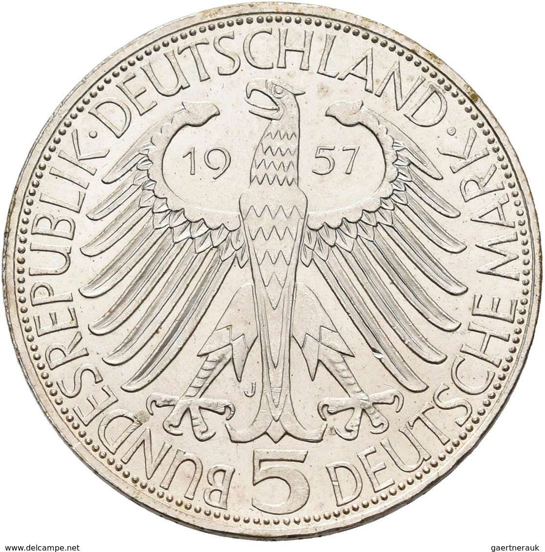 Bundesrepublik Deutschland 1948-2001: 5 DM 1957 J, Freiherr Von Eichendorff, Jaeger 391, Prachtexemp - Autres & Non Classés