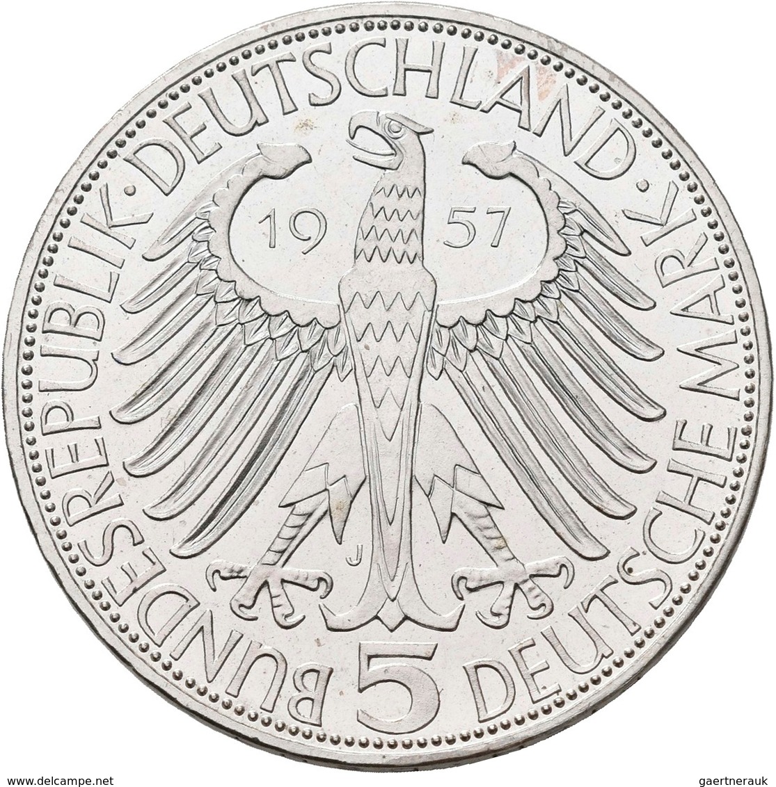 Bundesrepublik Deutschland 1948-2001: 5 DM 1957 J, Freiherr Von Eichendorff, Jaeger 391. Winzige Ran - Autres & Non Classés