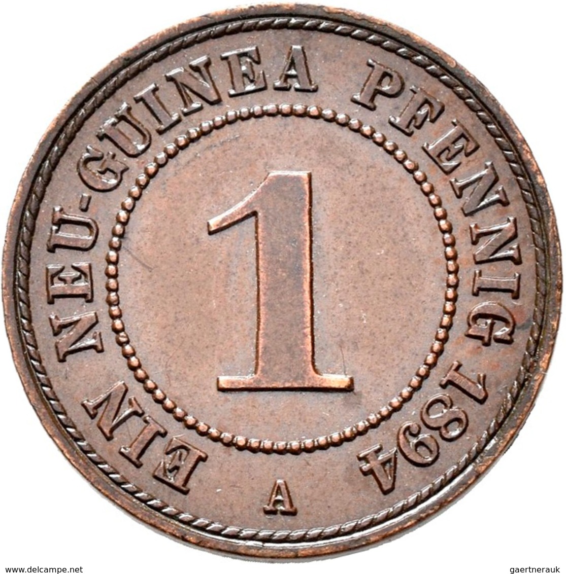 Deutsch-Neuguinea: 1 Neu-Guinea Pfennig 1894 A, Jaeger 702, Feine Patina, Vorzüglich. - Duits Nieuw-Guinea