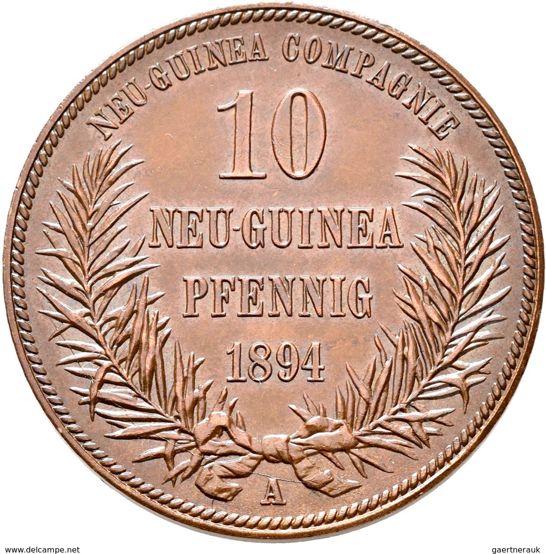 Deutsch-Neuguinea: 10 Neu-Guinea Pfennig 1894 A, Paradiesvogel, Jaeger 703, Zaponiert, Kratzer, Sehr - Nouvelle Guinée Allemande