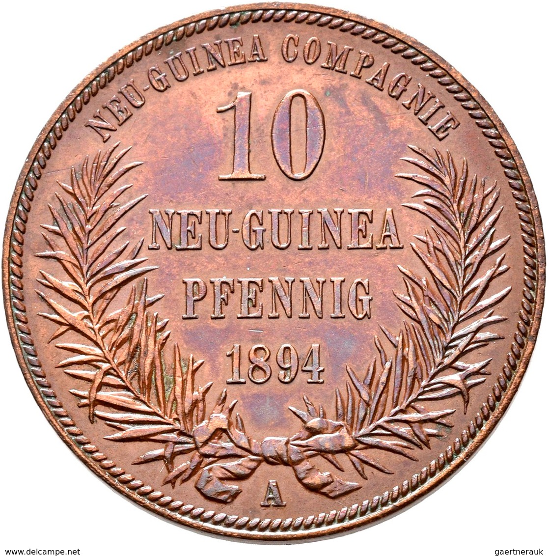 Deutsch-Neuguinea: 10 Neu-Guinea Pfennig 1894 A, Paradiesvogel, Jaeger 703, Zaponiert, Kratzer, Sehr - Nouvelle Guinée Allemande