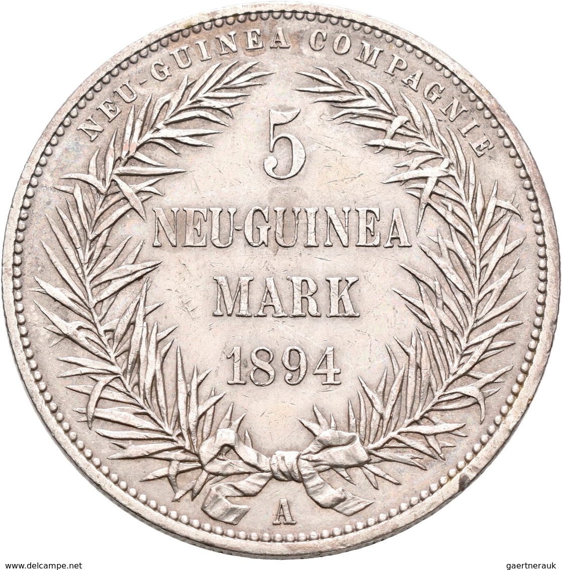 Deutsch-Neuguinea: 5 Neu-Guinea Mark 1894 A, Paradiesvogel, Jaeger 707, Kratzer, Sehr Schön - Vorzüg - Nouvelle Guinée Allemande