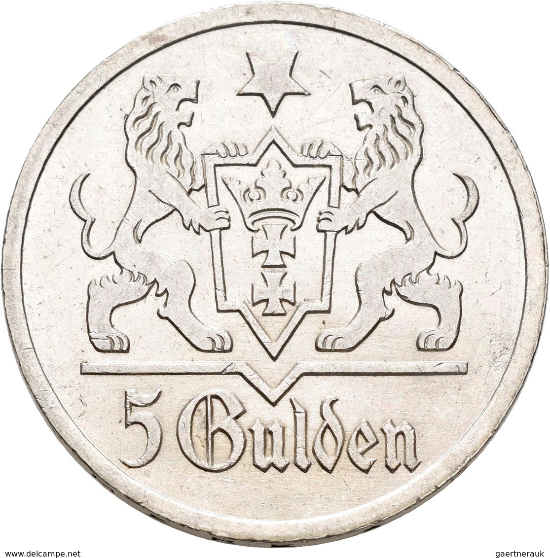 Danzig: 5 Gulden 1927 Marienkirche. Jaeger D9. 25,0 G. Silber. Winzige Kratzer, Kaum Sichtbarer Rand - Sonstige & Ohne Zuordnung