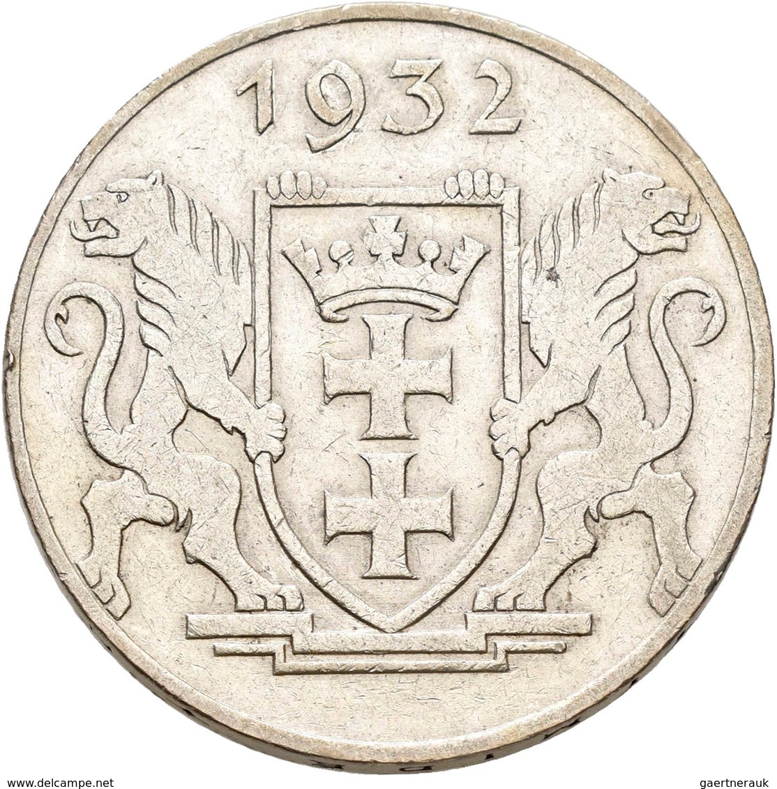 Danzig: 5 Gulden 1932 Krantor. Jaeger D18. 14,9 G. Silber. Kratzer, Randfehler, Sehr Schön. - Other & Unclassified