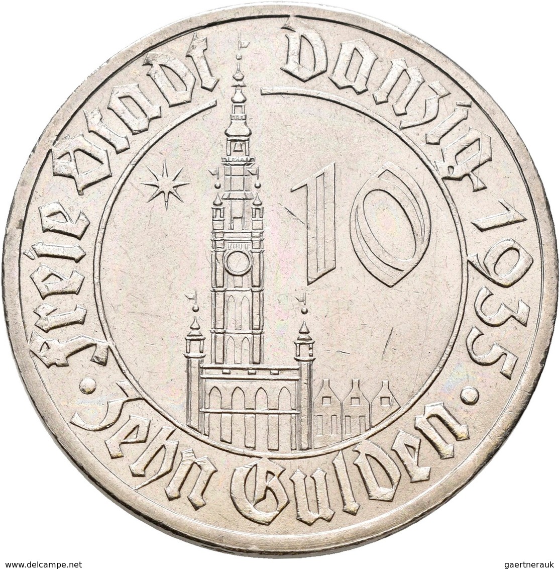 Danzig: 10 Gulden 1935 Rathaus. Jaeger D20. 17,0 G. Nickel. Überdurchschnittlich Erhalten, Kleine Kr - Autres & Non Classés