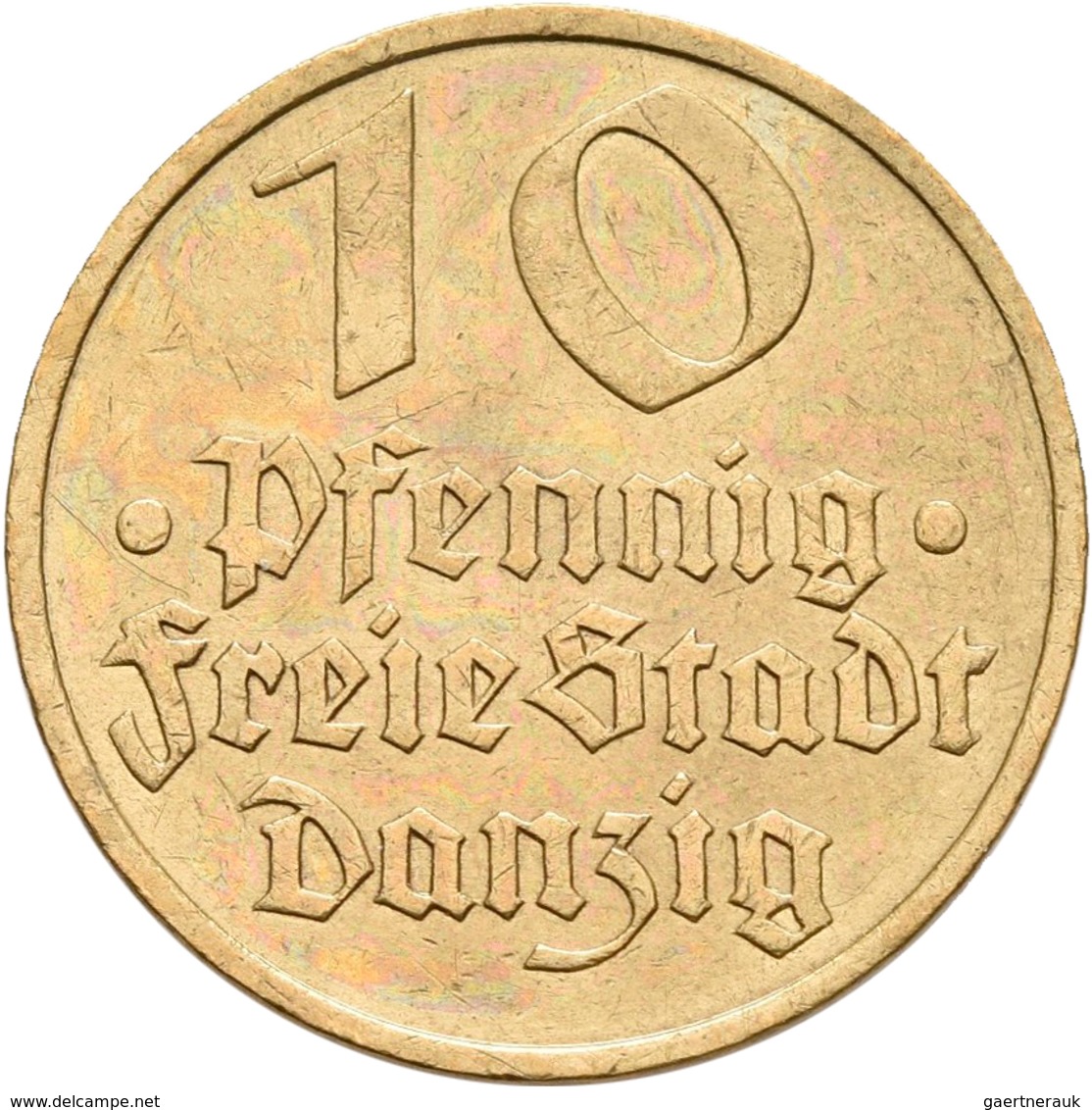 Danzig: Typensammlung Danzig, dabei: 10 Pfennig 1920 Eisen; 8-Münzen-Set 1923 (1 Pf. - 5 Gulden); 6-