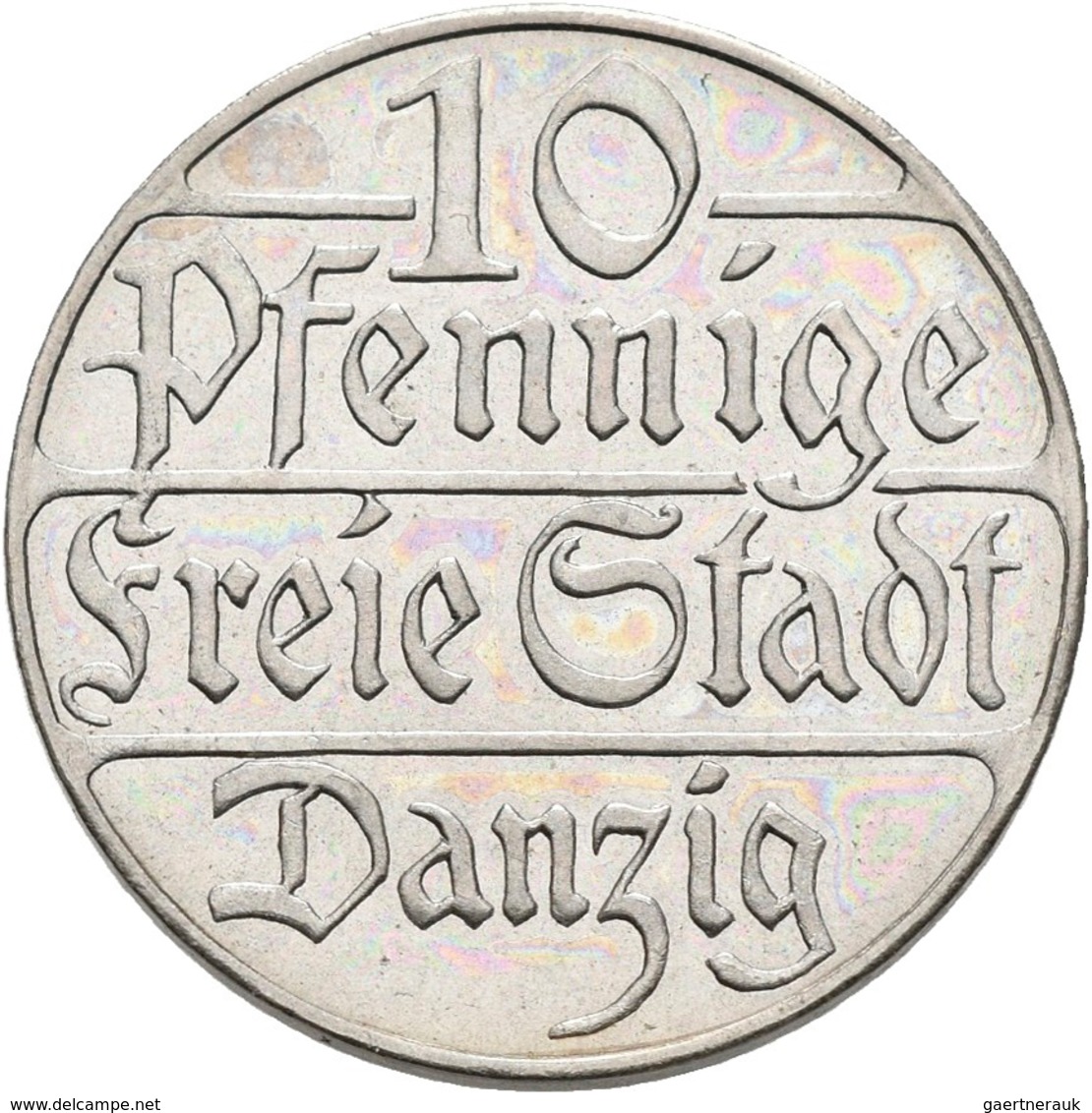 Danzig: Typensammlung Danzig, dabei: 10 Pfennig 1920 Eisen; 8-Münzen-Set 1923 (1 Pf. - 5 Gulden); 6-