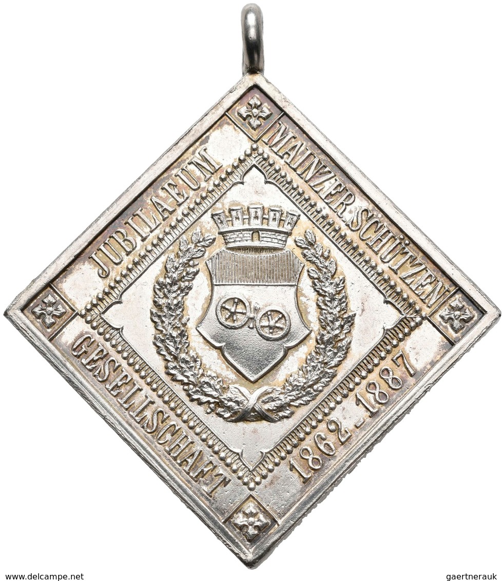 Medaillen Deutschland: Mainz: Klippenförmige Silbermedaille 1887, Auf Das 25-jährige Jubiläum Der Sc - Sonstige & Ohne Zuordnung