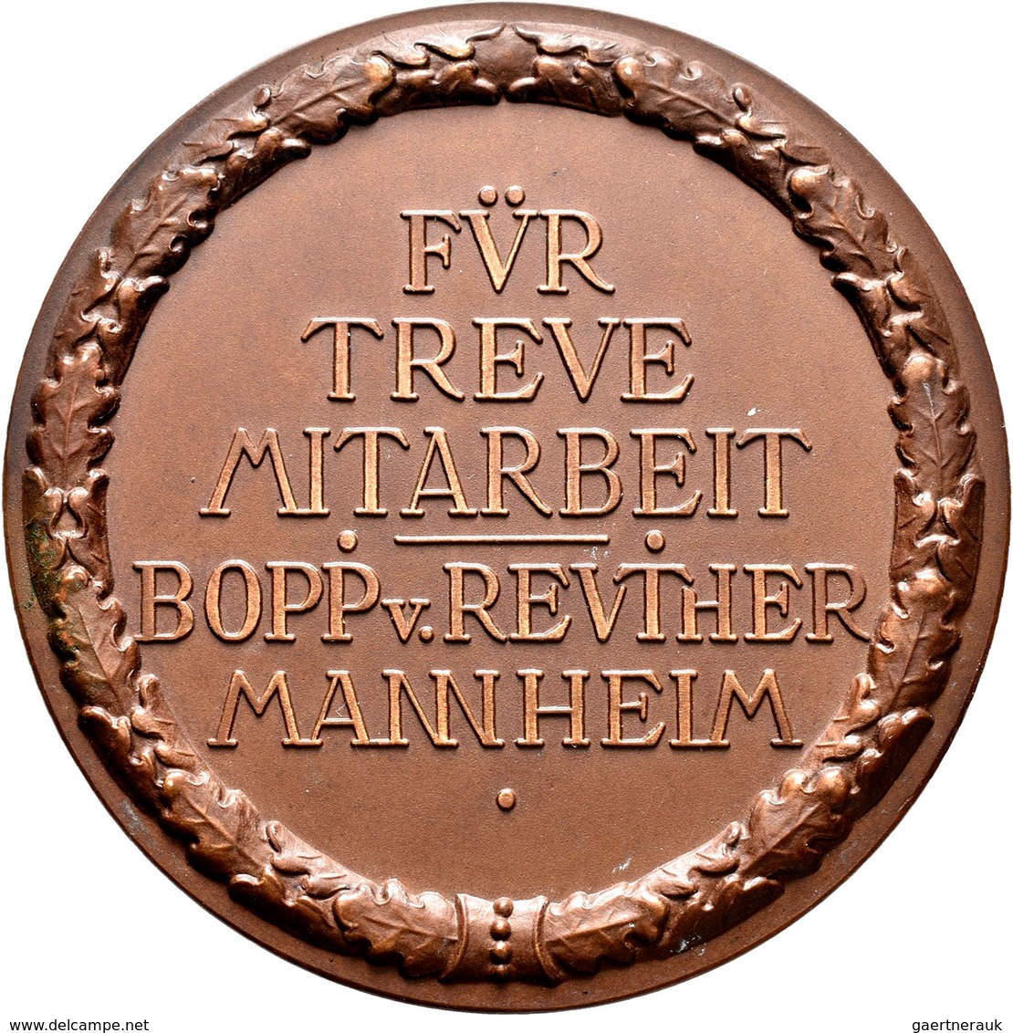 Medaillen Deutschland: Mannheim: Bronzene Verdienstmedaille O.J., FÜR TREUE MITARBEIT Der Firma BOPP - Autres & Non Classés