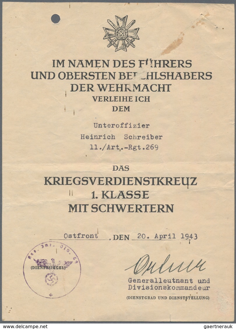Orden & Ehrenzeichen: IM NAMEN DES FÜHRERS: Drei Originale Verleihungsurkunden Von 1943/1944 Zum Kri - Andere & Zonder Classificatie