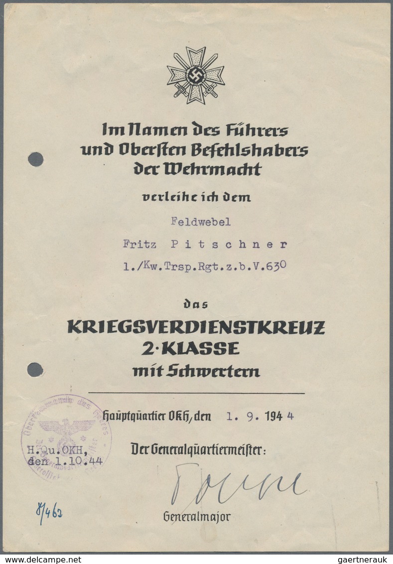 Orden & Ehrenzeichen: IM NAMEN DES FÜHRERS: Drei Originale Verleihungsurkunden Von 1943/1944 Zum Kri - Autres & Non Classés