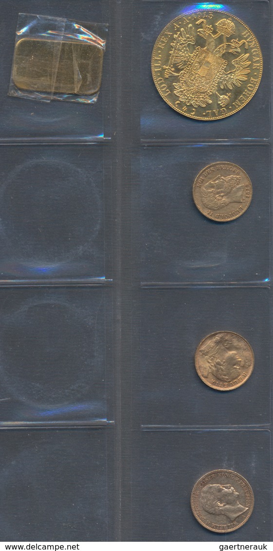 Alle Welt  - Anlagegold: Kleines Lot 4 Goldmünzen Und 1 Goldbarren: 4 Dukaten 1915; 20 BEF 1870; 20 - Autres & Non Classés