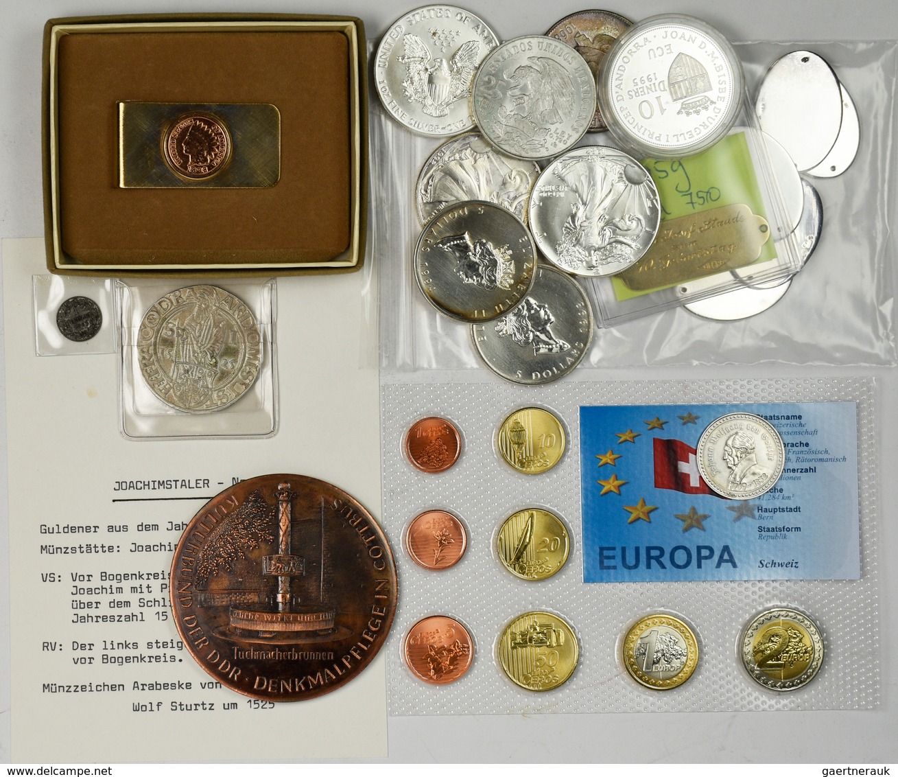 Alle Welt: Kleine Sammlung An Diversen Silbermünzen (CHF, NLG, 1 OZ) Und Medaillen (Schongau, Peitin - Sonstige & Ohne Zuordnung