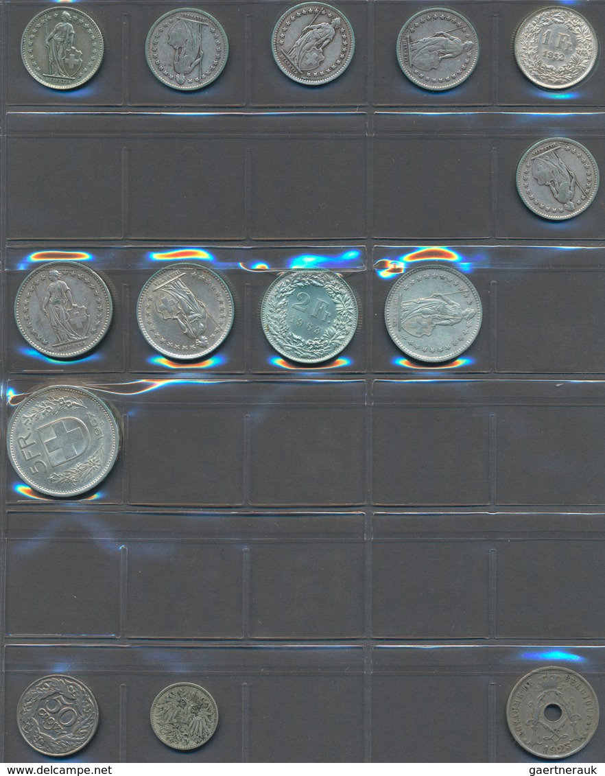 Alle Welt: Kleine Sammlung an diversen Silbermünzen (CHF, NLG, 1 OZ) und Medaillen (Schongau, Peitin
