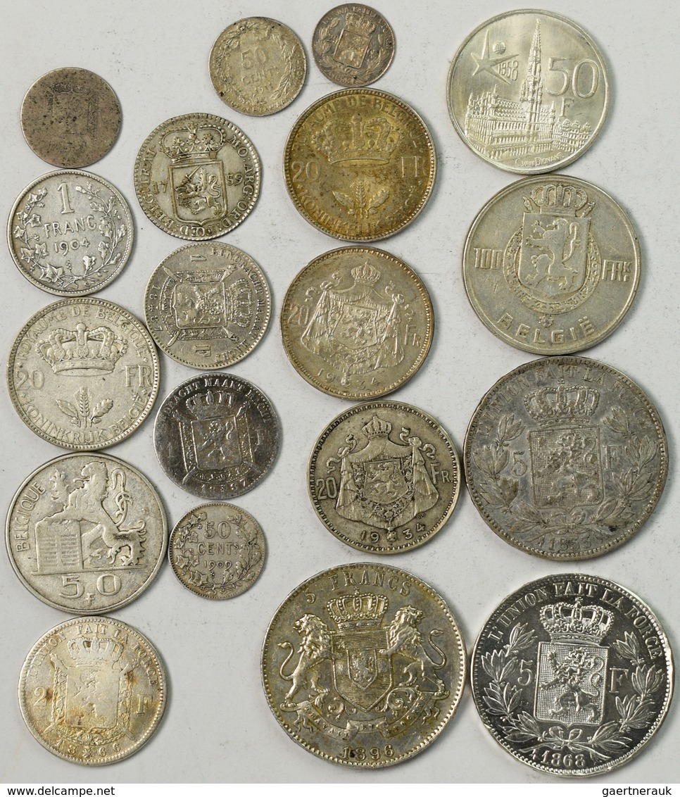 Belgien: Kleines Lot 19 Silbermünzen 1847-1959, Dabei Auch Congo 5 Francs 1896 Und Utrecht 1/4 Gulde - Andere & Zonder Classificatie