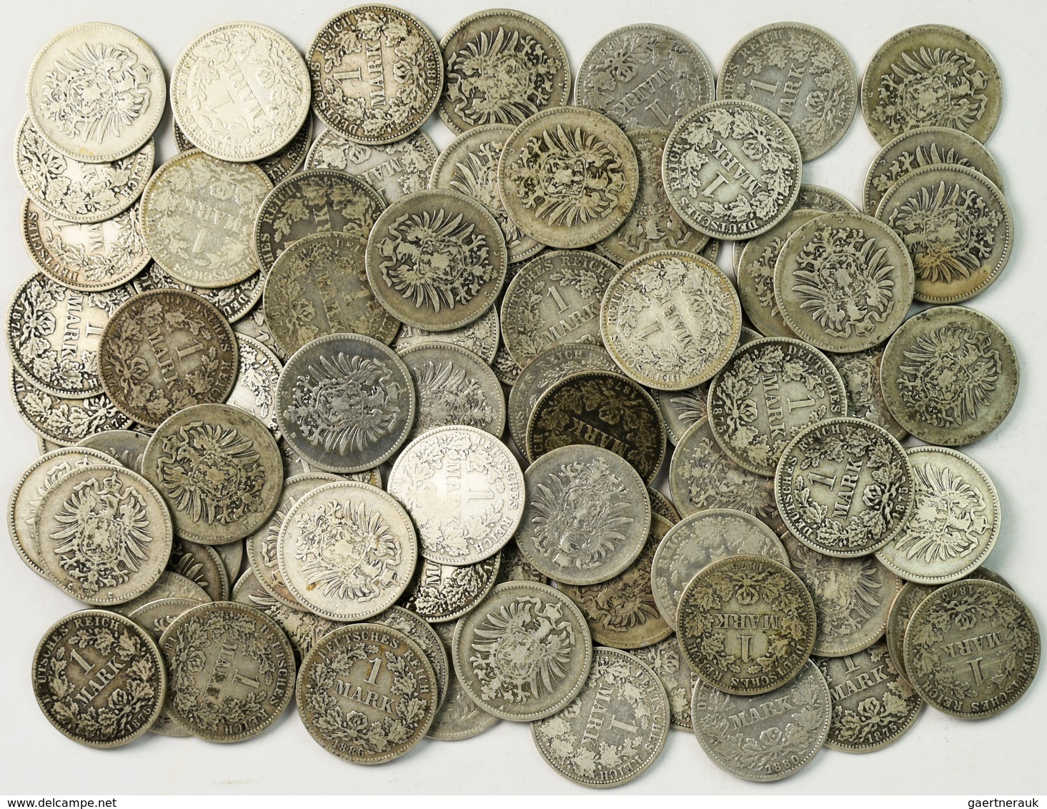 Umlaufmünzen 1 Pf. - 1 Mark: Lot 85 X 1 Mark 1873-1887, Jaeger 9, Diverse Jahrgänge Und Erhaltungen, - Taler Et Doppeltaler