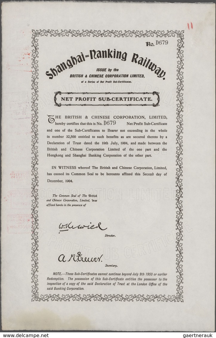 Alte Aktien / Wertpapiere: Shanghai-Nanking Railway Net Profit Sub-Certificate. Lot 7 Stück. 02.12.1 - Autres & Non Classés