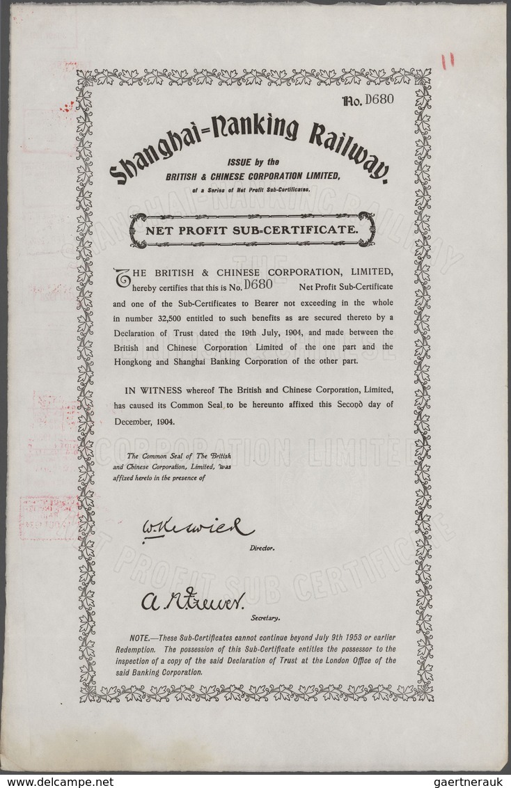 Alte Aktien / Wertpapiere: Shanghai-Nanking Railway Net Profit Sub-Certificate. Lot 7 Stück. 02.12.1 - Autres & Non Classés