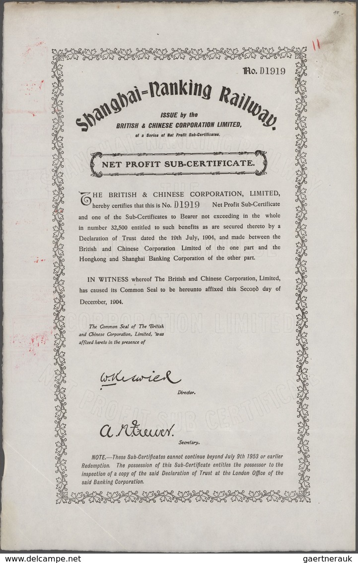 Alte Aktien / Wertpapiere: Shanghai-Nanking Railway Net Profit Sub-Certificate. Lot 7 Stück. 02.12.1 - Autres & Non Classés