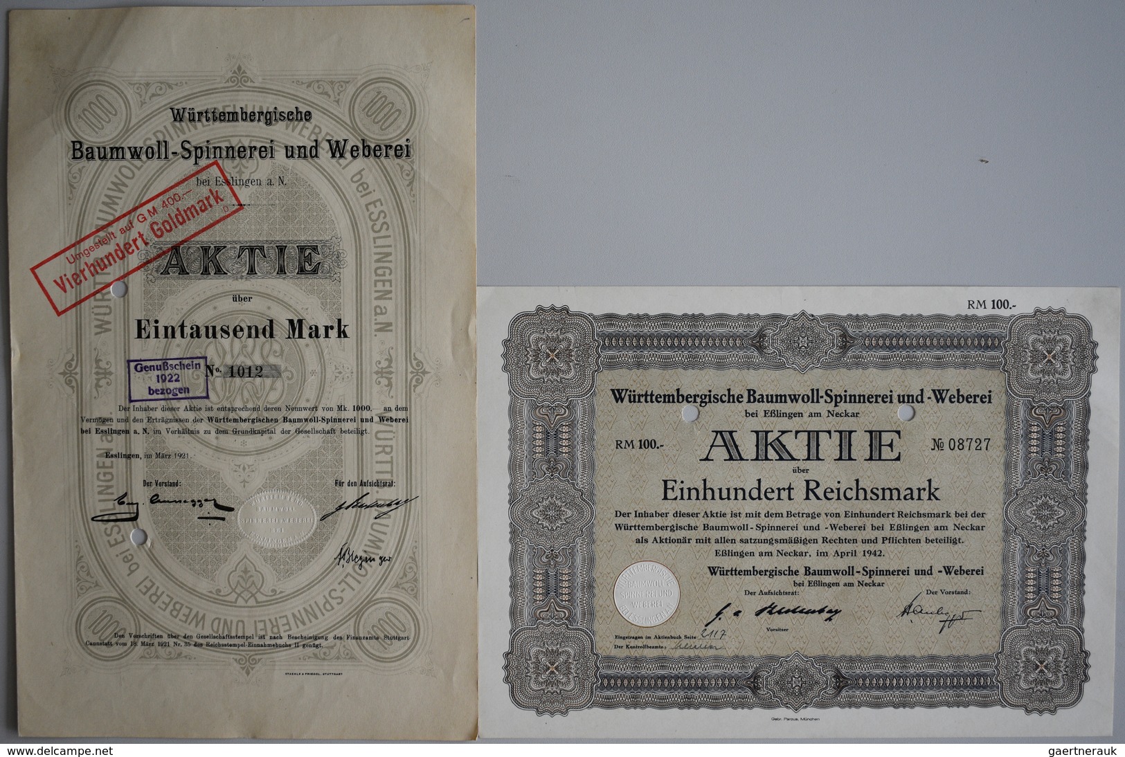 Alte Aktien / Wertpapiere: DEUTSCHLAND, Esslingen (Ba-Wü). Lot 4 Verschiedene Aktien Aus Esslingen: - Autres & Non Classés