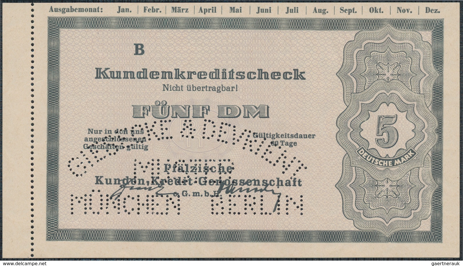 Alte Aktien / Wertpapiere: SCHECK: Pfälzische Kunden, Kredit-Genossenschaft EGmbH. Kundenkreditschec - Autres & Non Classés