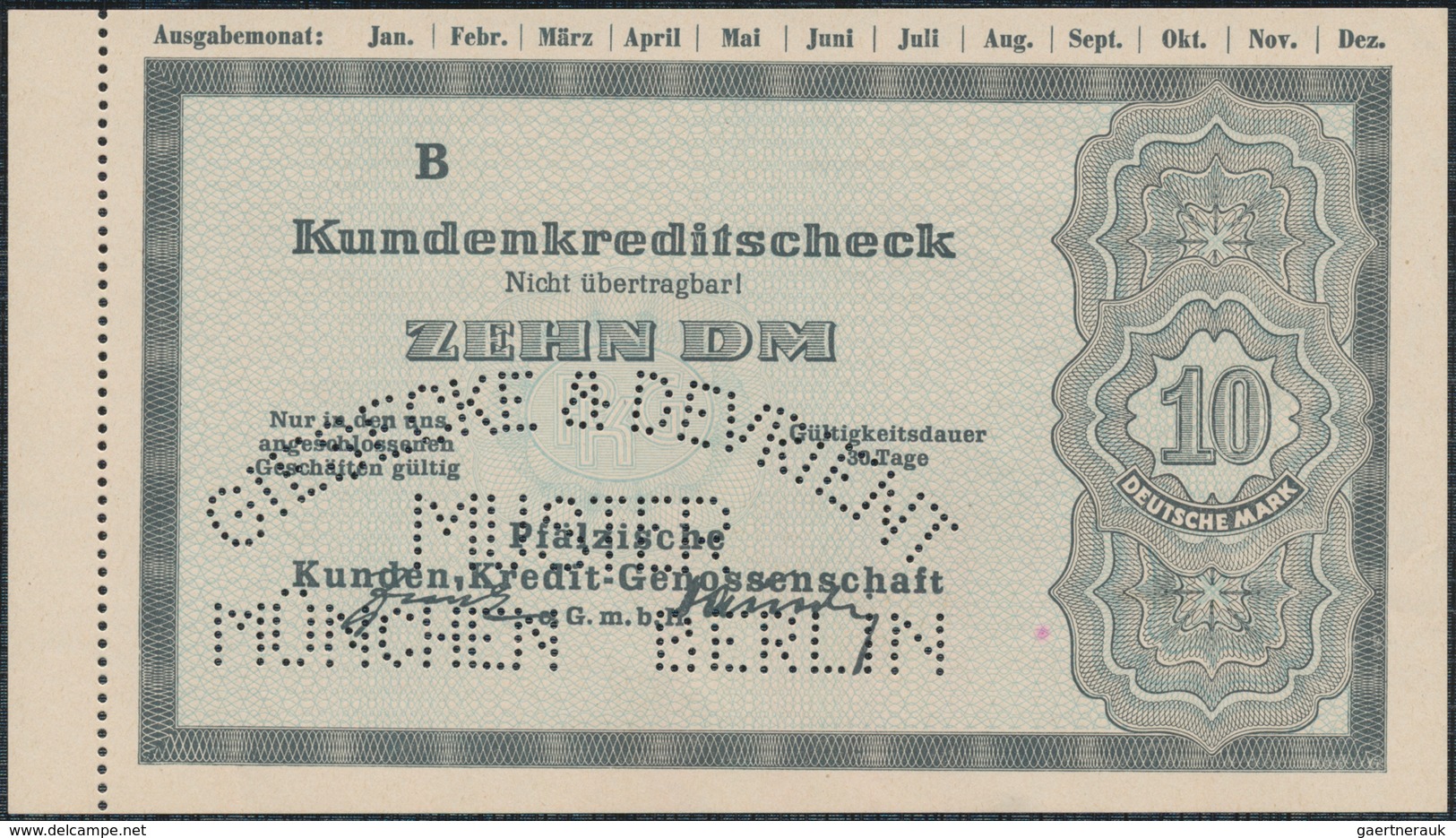 Alte Aktien / Wertpapiere: SCHECK: Pfälzische Kunden, Kredit-Genossenschaft EGmbH. Kundenkreditschec - Autres & Non Classés