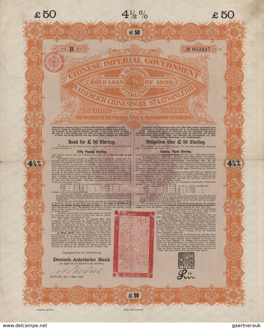 Alte Aktien / Wertpapiere: 1898/1903, 3 Chinese Government Bonds, Including 1 Issued For The Shangha - Autres & Non Classés