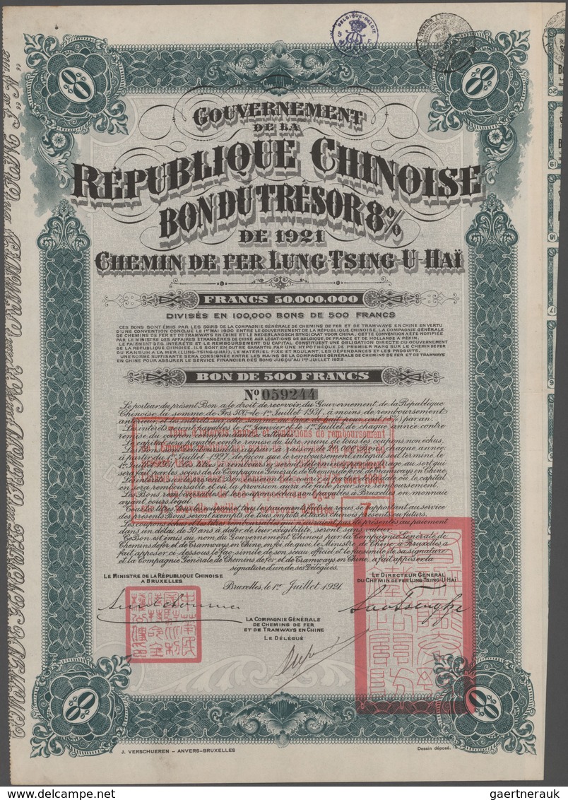 Alte Aktien / Wertpapiere: Gouvernement De La Republique Chinoise, Bon Du Tresor 8% 1920 + 1921 über - Autres & Non Classés