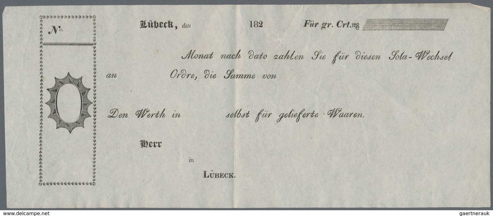 Alte Aktien / Wertpapiere: WECHSEL: Deutscher Bund, Lübeck: Lot 5 Neutrale Blanko Sola-Wechsel, Ledi - Autres & Non Classés