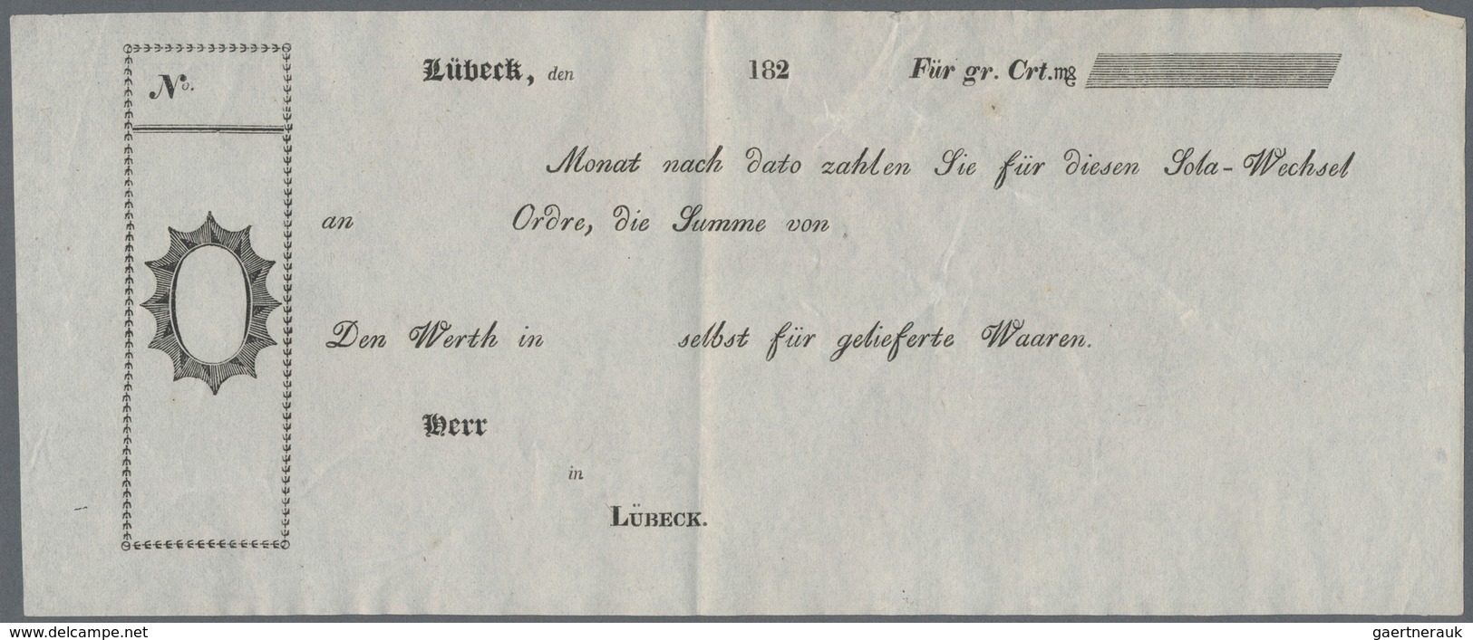 Alte Aktien / Wertpapiere: WECHSEL: Deutscher Bund, Lübeck: Lot 5 Neutrale Blanko Sola-Wechsel, Ledi - Autres & Non Classés