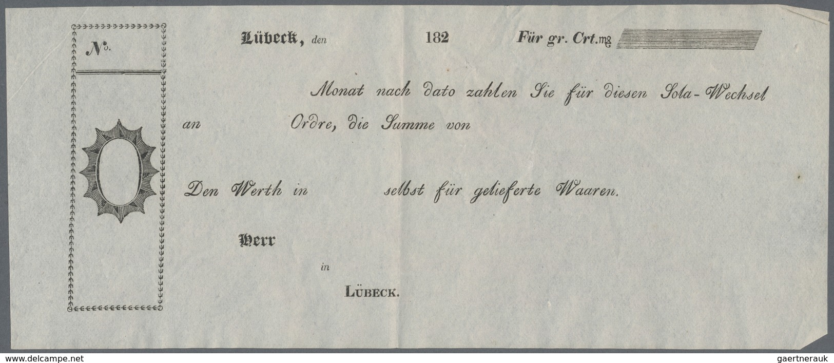 Alte Aktien / Wertpapiere: WECHSEL: Deutscher Bund, Lübeck: Lot 5 Neutrale Blanko Sola-Wechsel, Ledi - Autres & Non Classés