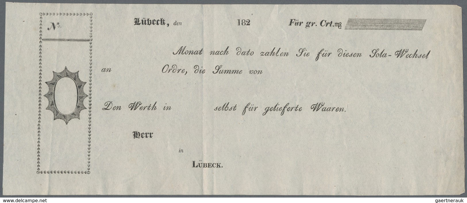 Alte Aktien / Wertpapiere: WECHSEL: Deutscher Bund, Lübeck: Lot 5 Neutrale Blanko Sola-Wechsel, Ledi - Autres & Non Classés