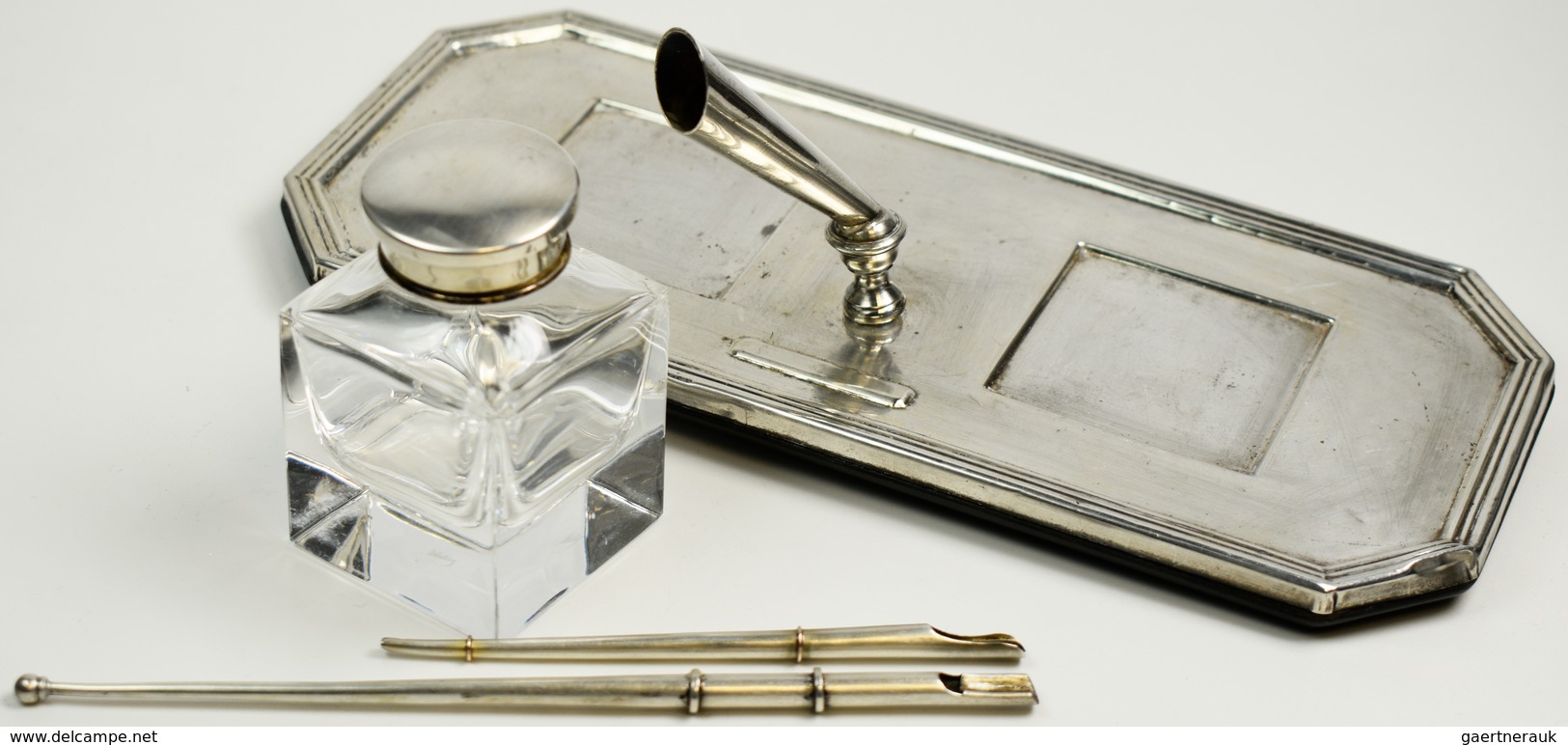 Varia, Sonstiges: Silber Schreibgarnitur. Rechteckig, Ca 235mm X 100mm, Diverse Stempel An Der Seite - Autres & Non Classés