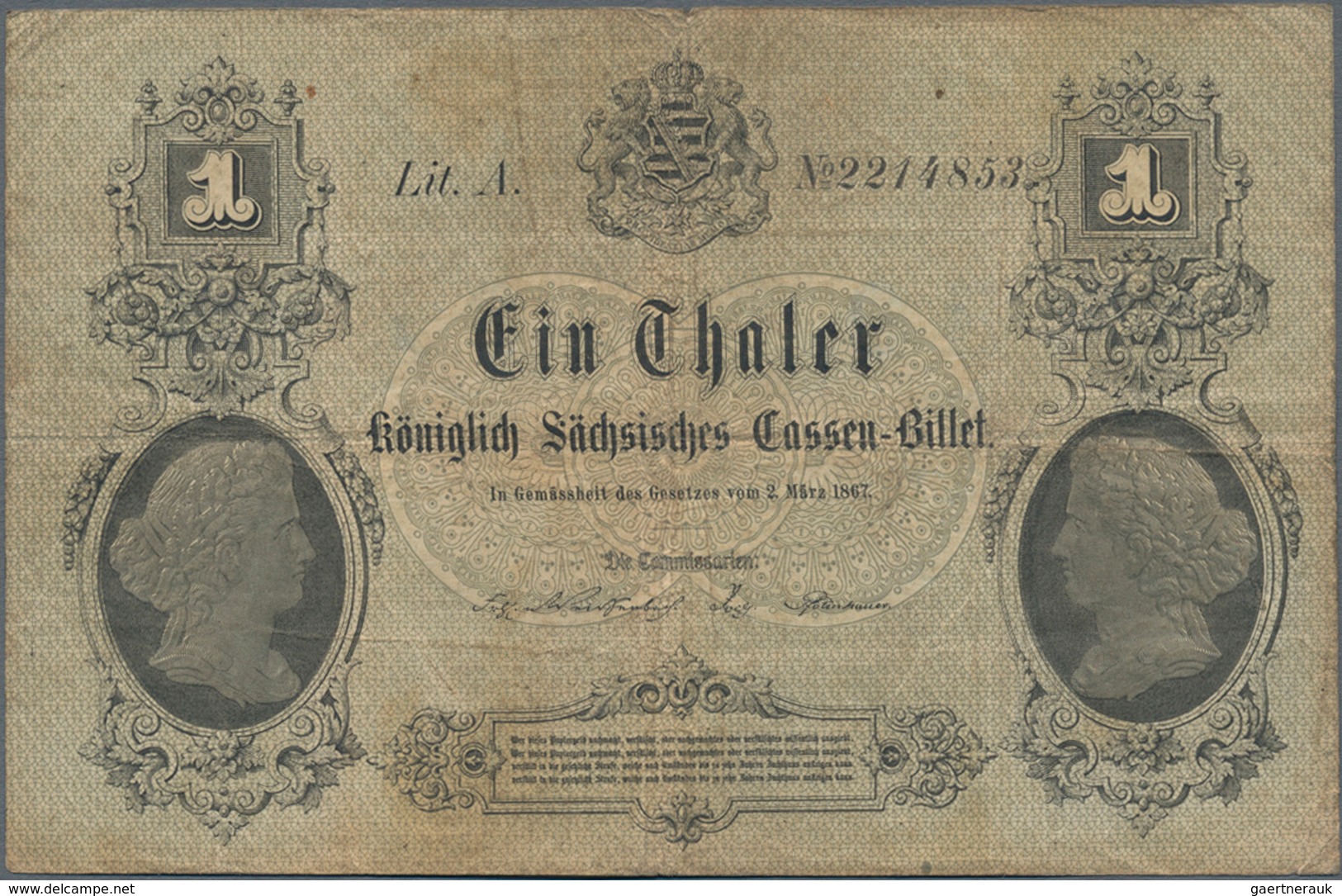 Deutschland - Altdeutsche Staaten: Königlich Sächsisches Cassen-Billet 1 Taler 1867, PiRi A396, Schö - [ 1] …-1871 : Duitse Staten