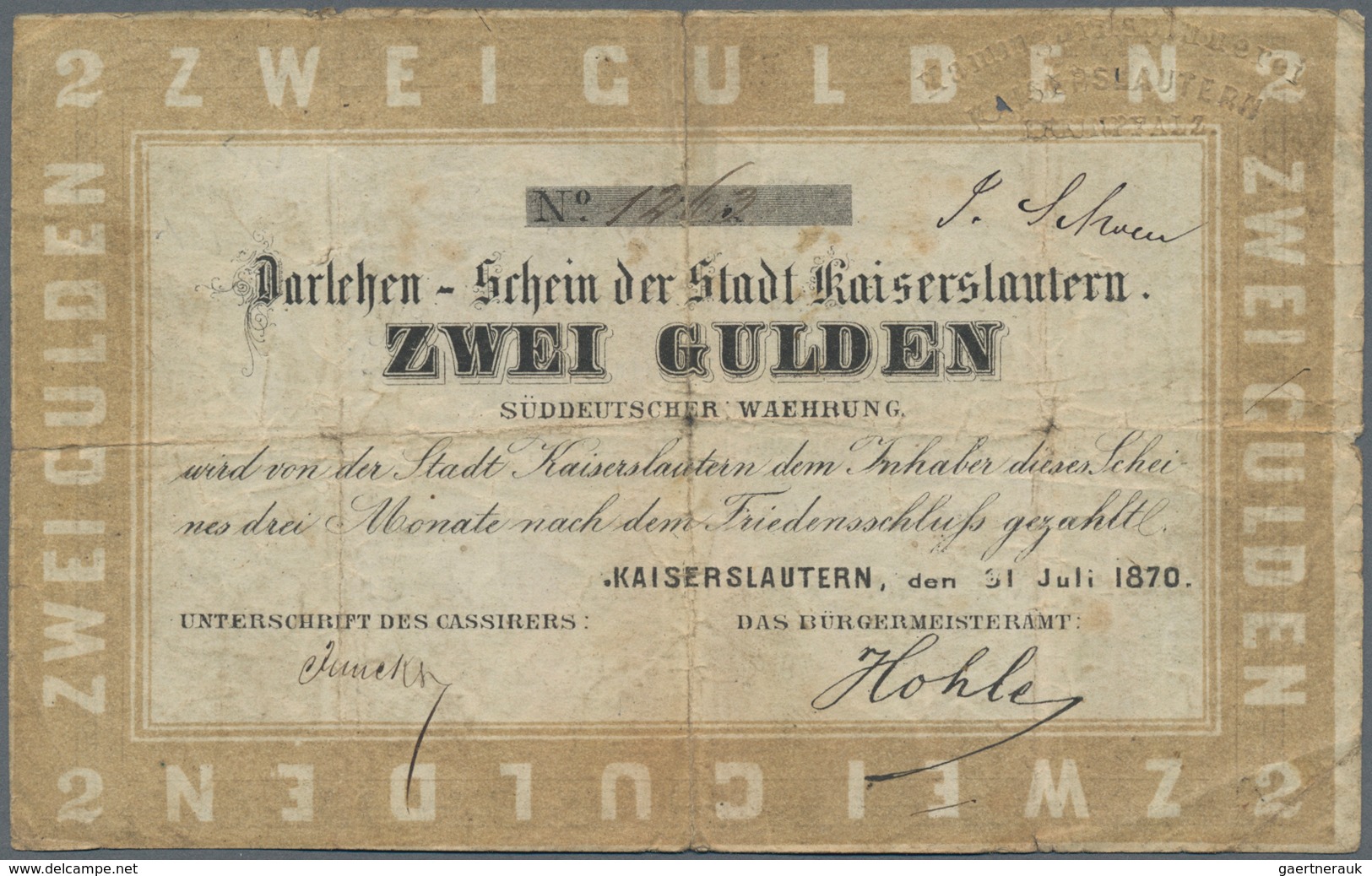 Deutschland - Altdeutsche Staaten: Stadt Kaiserslautern 1, 2 Und 5 Gulden 1870, PiRi A576-A578, Alle - …-1871: Altdeutschland