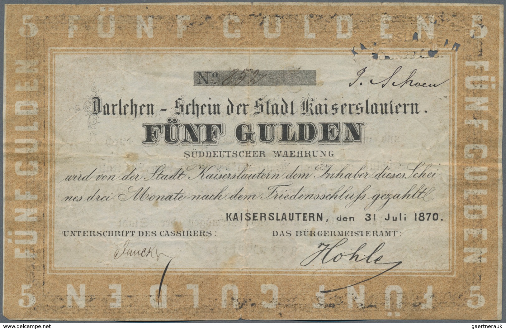 Deutschland - Altdeutsche Staaten: Stadt Kaiserslautern 1, 2 Und 5 Gulden 1870, PiRi A576-A578, Alle - [ 1] …-1871 : Etats Allemands