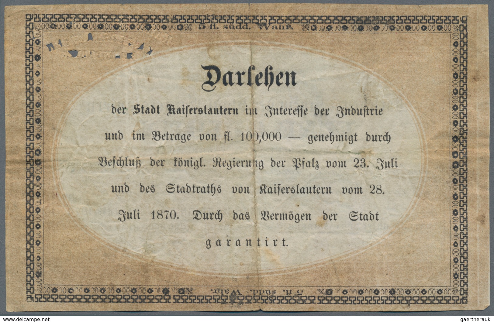 Deutschland - Altdeutsche Staaten: Stadt Kaiserslautern 1, 2 Und 5 Gulden 1870, PiRi A576-A578, Alle - …-1871: Altdeutschland