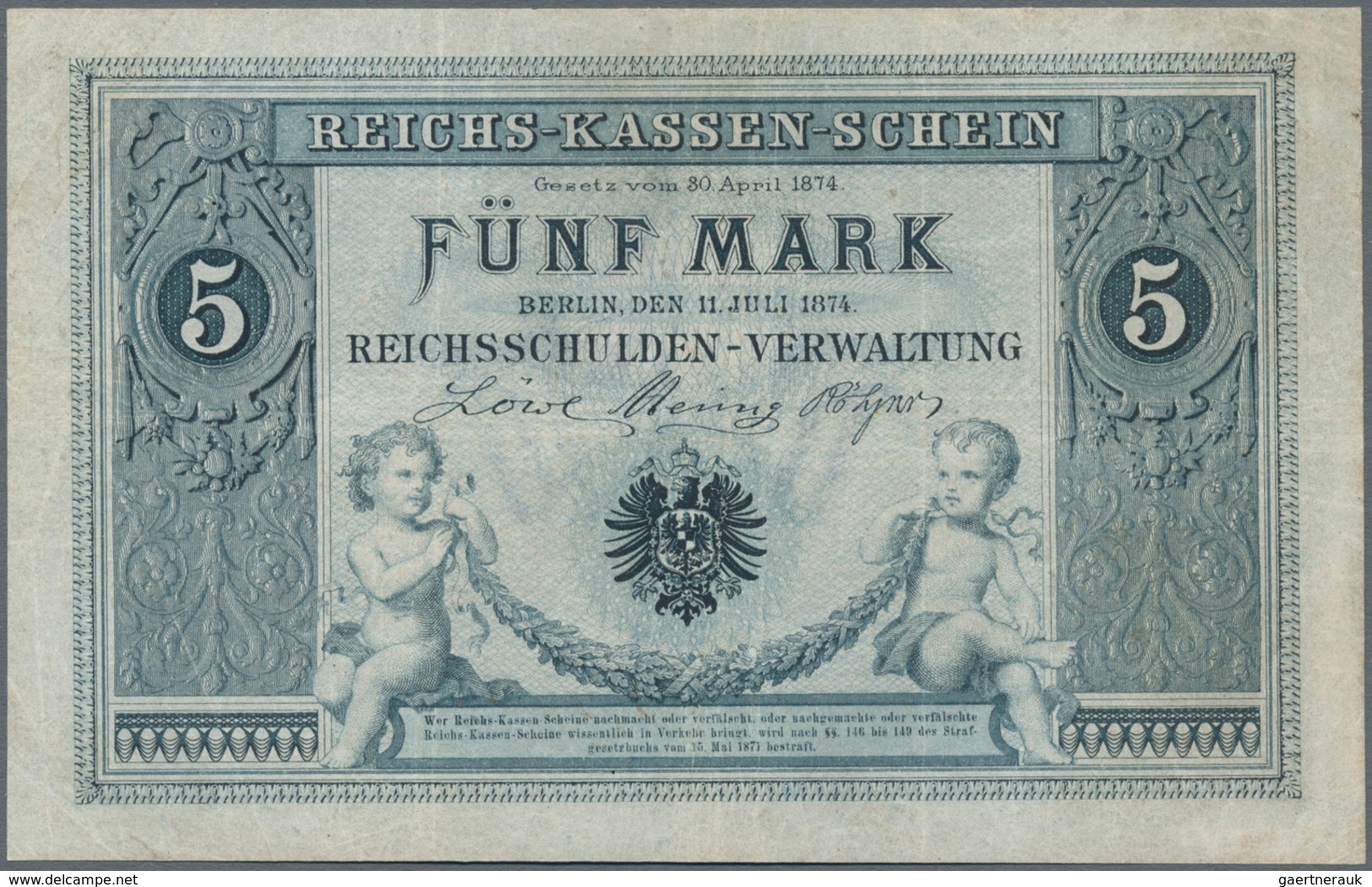 Deutschland - Deutsches Reich Bis 1945: Reichskassenschein 5 Mark 1874, Ro.1, Sehr Schöne Farbfrisch - Autres & Non Classés